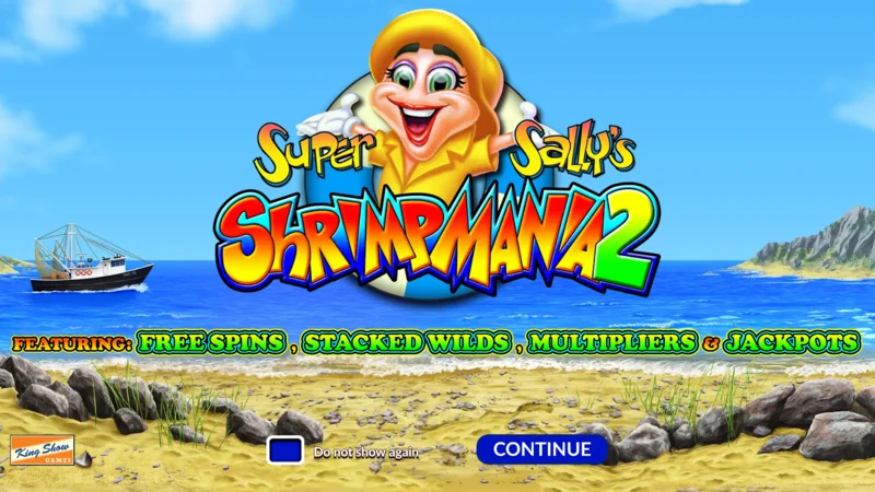 Super Sally's Shrimpmania 2 - aðalskjár með 5x4 hjólum og 40 vinningslínum
